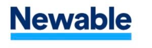 The image shows the "Newable" logo in blue text with a light blue underline, resembling the supportive nature of a pelvic organ prolapse pessary.